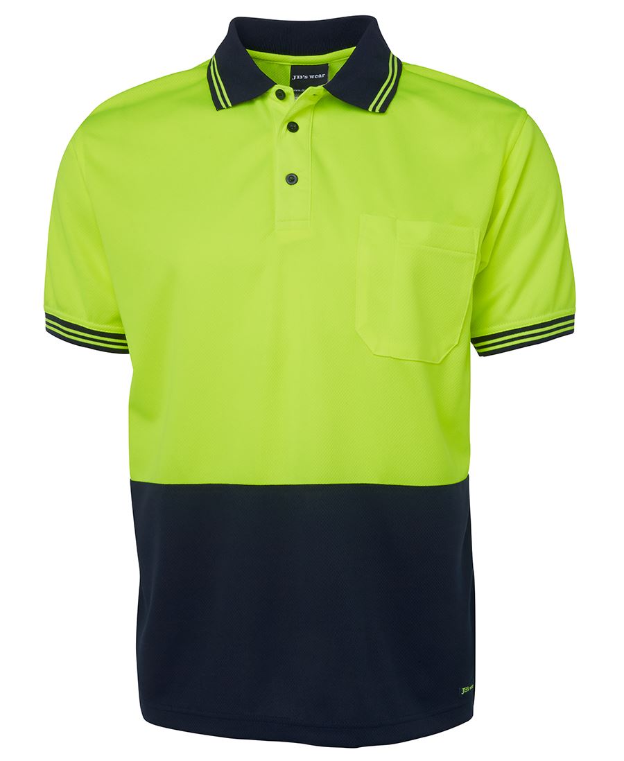 JB's Hi Vis S/S Traditional Polo - Lime/Navy - Front