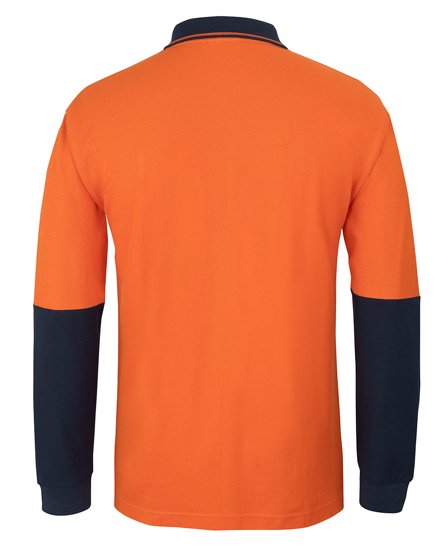 JB's Hi Vis L/S Cotton Pique Trad Polo - Orange/Navy - Back