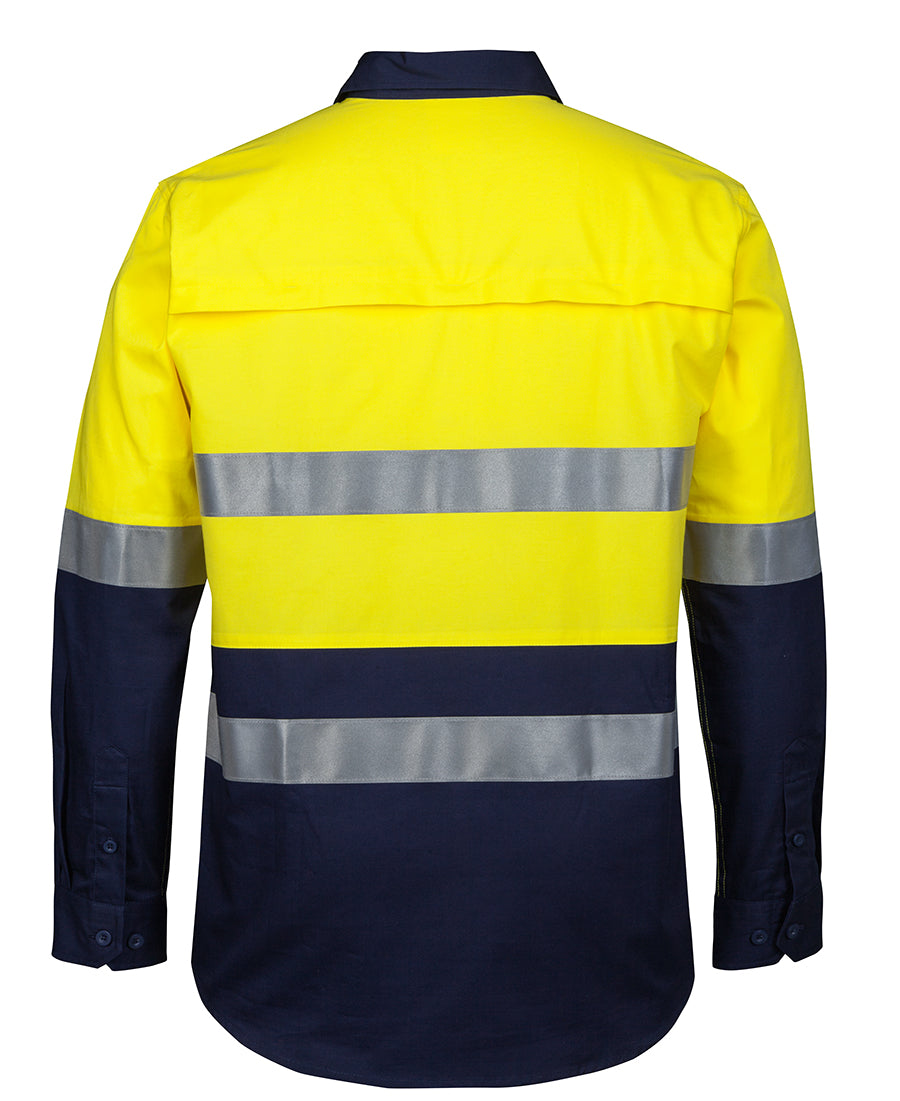 JB's Hi Vis (D+N) Close Front L/S 150g Work Shirt - Yellow/Navy - Back