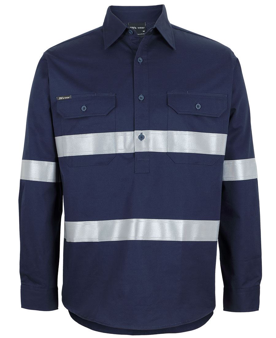 JB's Close Front L/S 150g Work Shirt Reflective Tape - Navy - Front