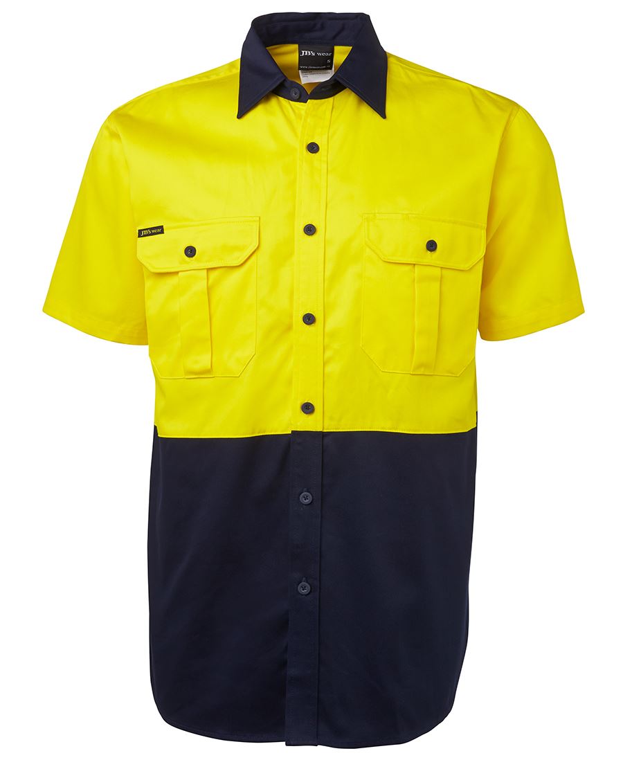 JB's Hi Vis S/S 190G Work Shirt - Yellow/Navy - Front