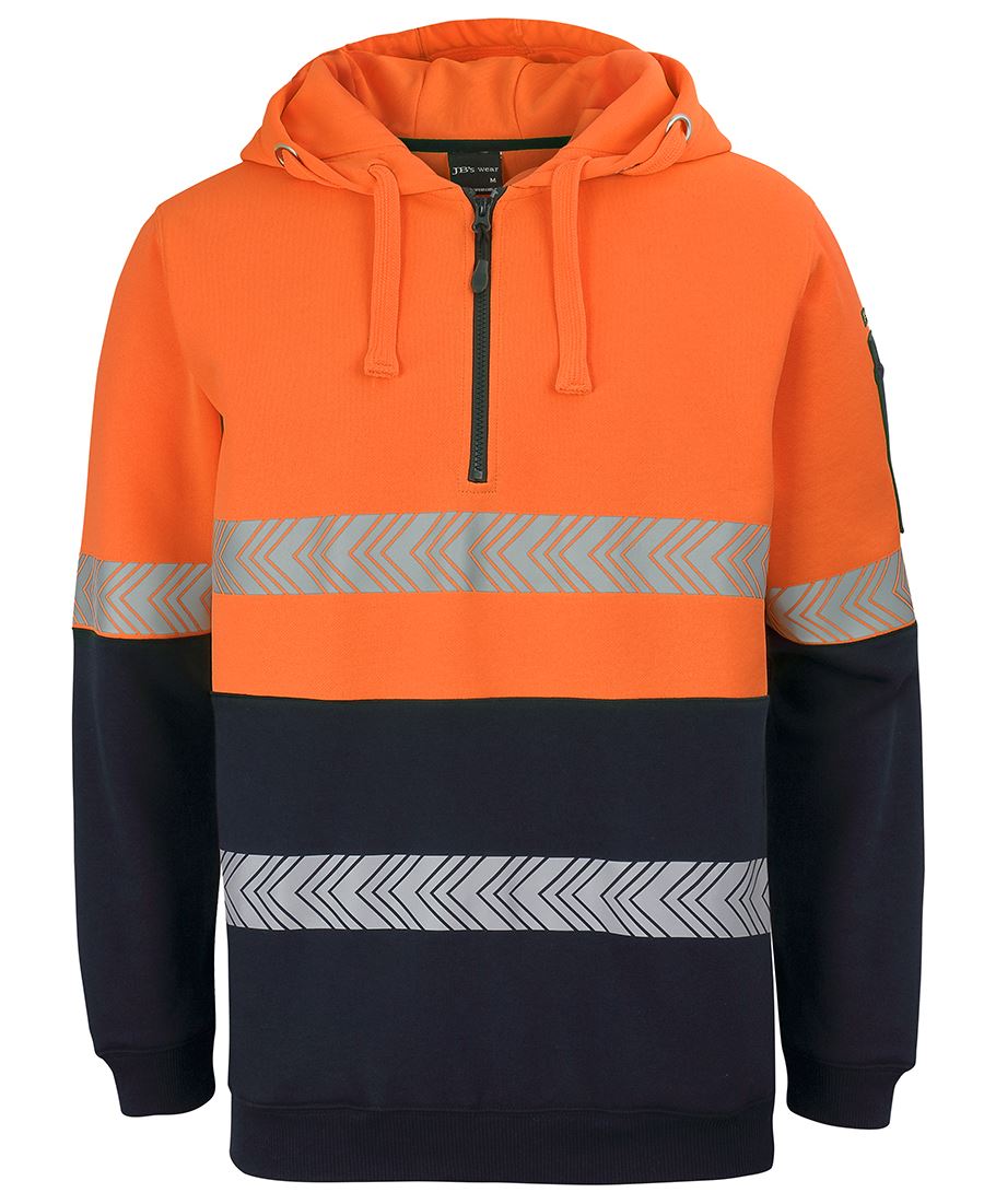 JB's Hi Vis (D+N) 1/2 Zip Segmented Tape Hoodie - Orange/Navy - Front