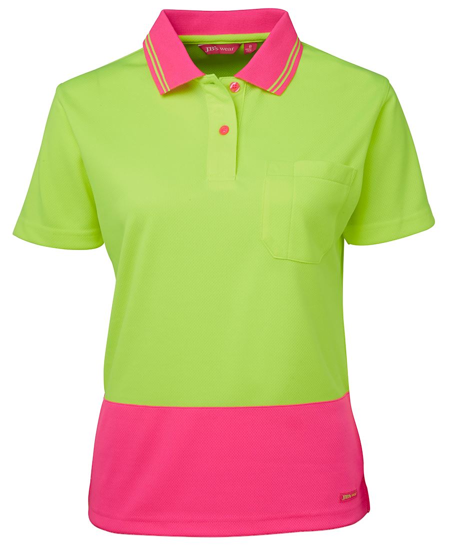 JB's Ladies Hi Vis S/S Comfort Polo - Lime/Pink - Front