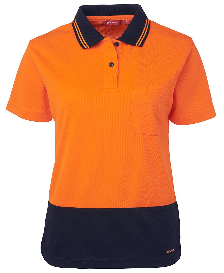 JB's Ladies Hi Vis S/S Comfort Polo - Orange/Navy - Front