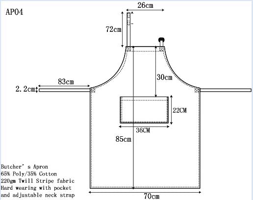 Bib Stripe Apron - Size guide