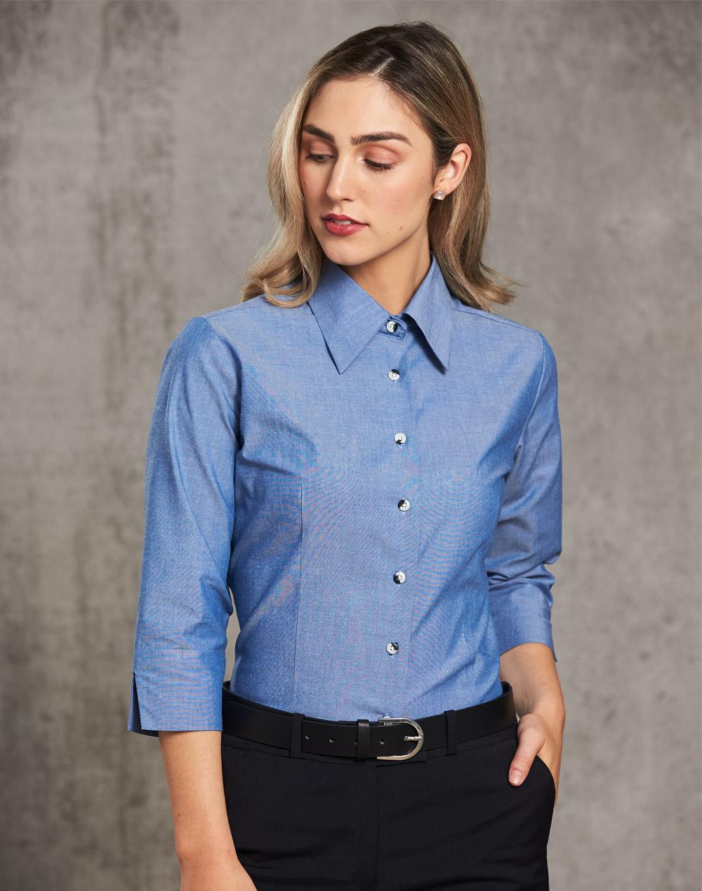 Ladies' Chambray 3/4 Sleeve