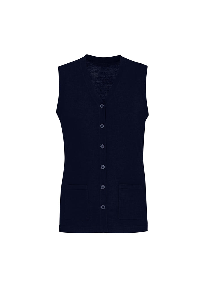 Button Front Womens Knit Vest - Navy - Front