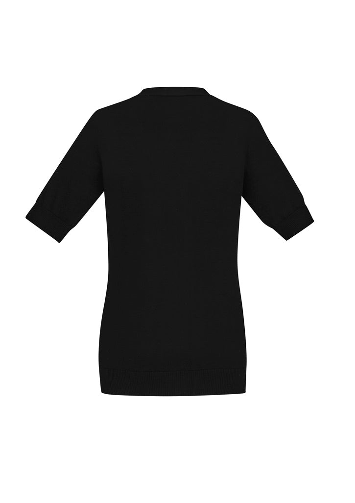 Zip Front Womens Short Sleeve Knit Cardigan - Black - Back