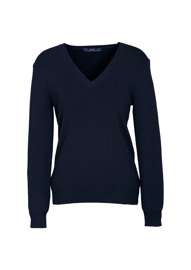 V-Neck Womens Knit Pullover - Navy - Front