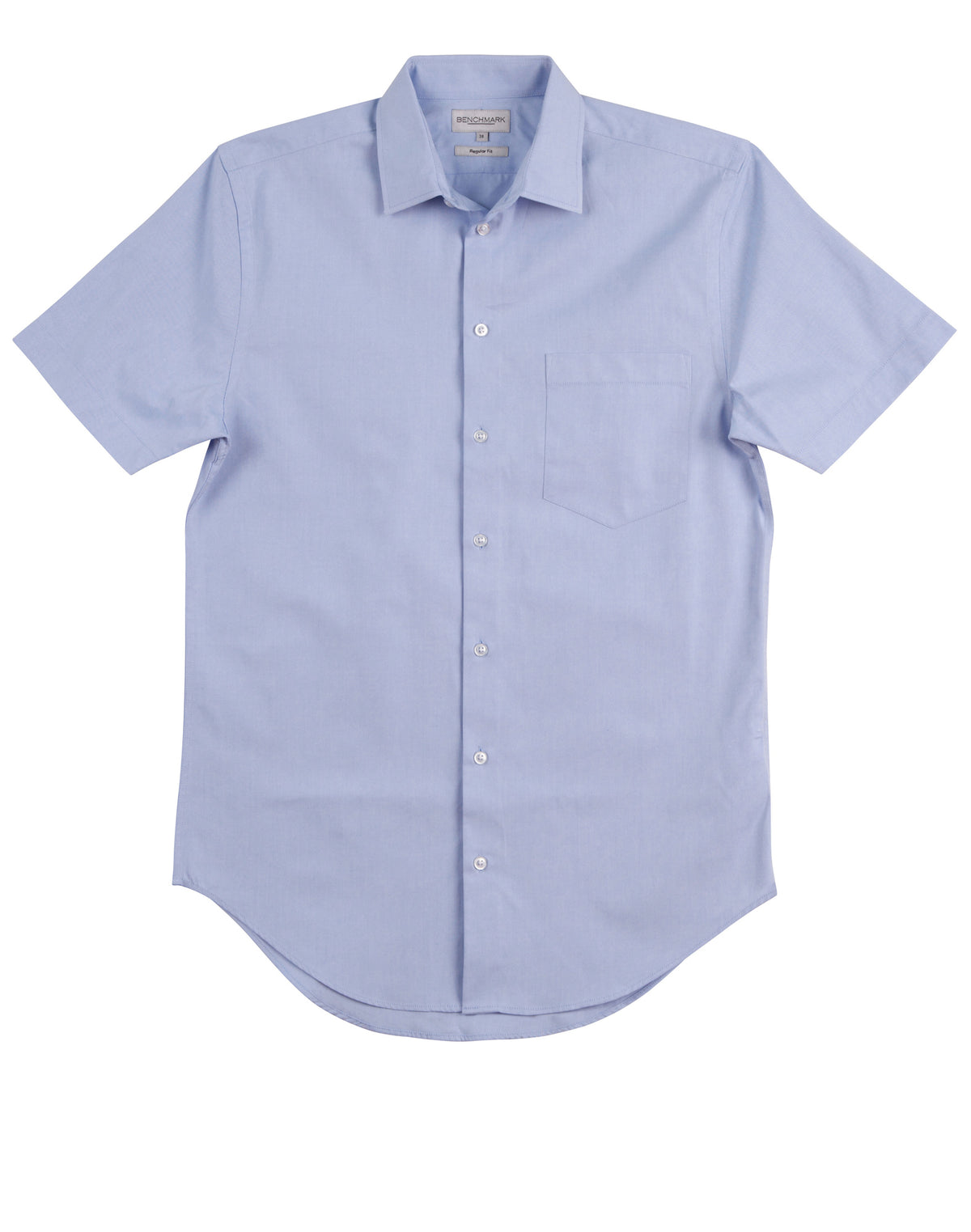 Men's CVC Oxford Short Sleeve Shirt - Blue - Front