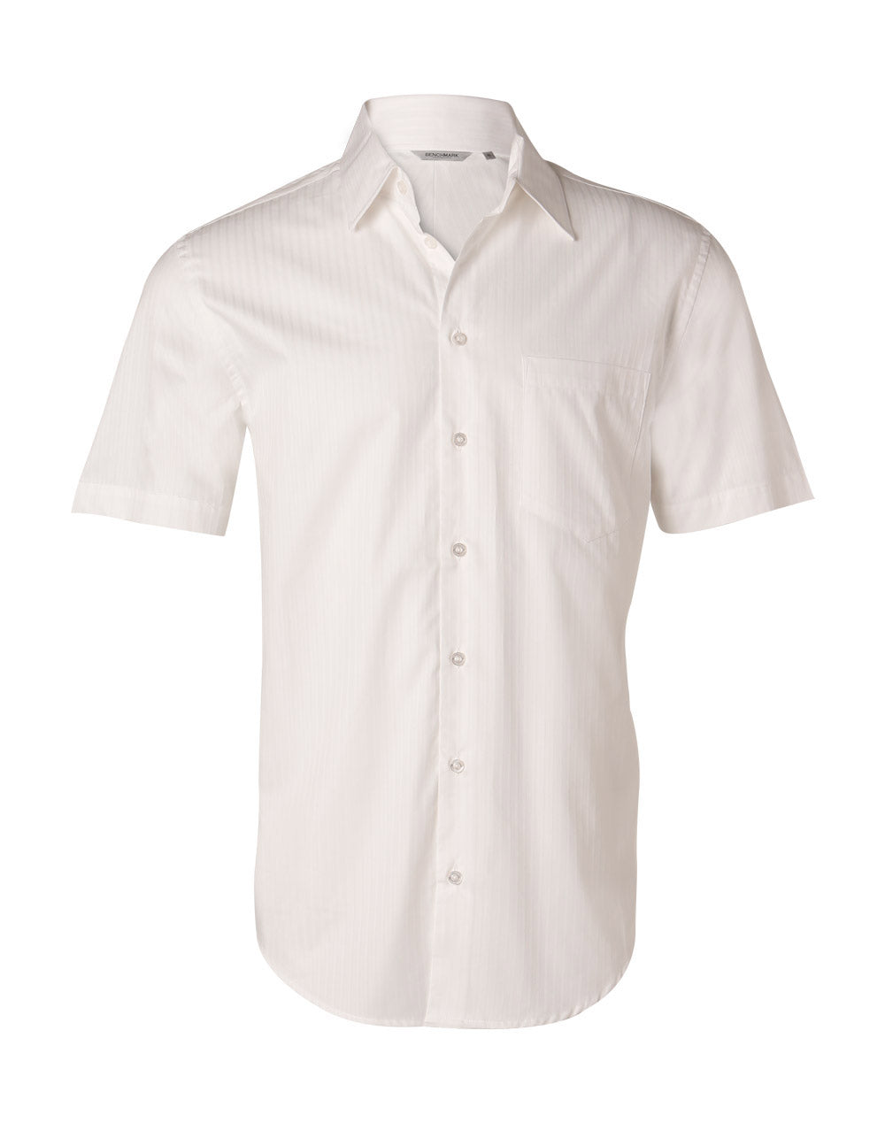 Men's Self Stripe Short Sleeve Shirt - White - Front