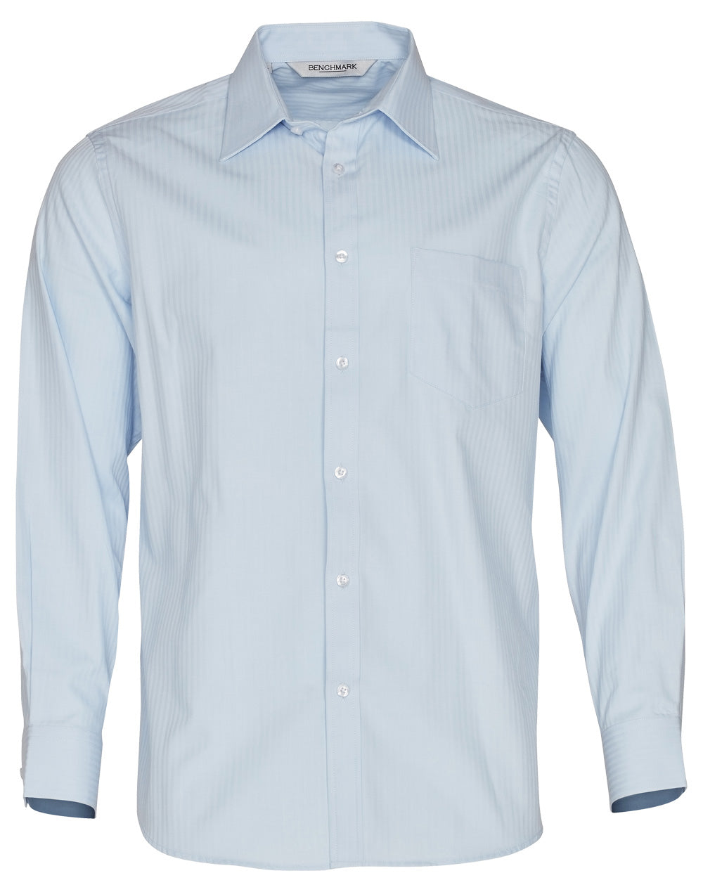 Men's Mini Herringbone Long Sleeve Shirt - Pale Blue - Front