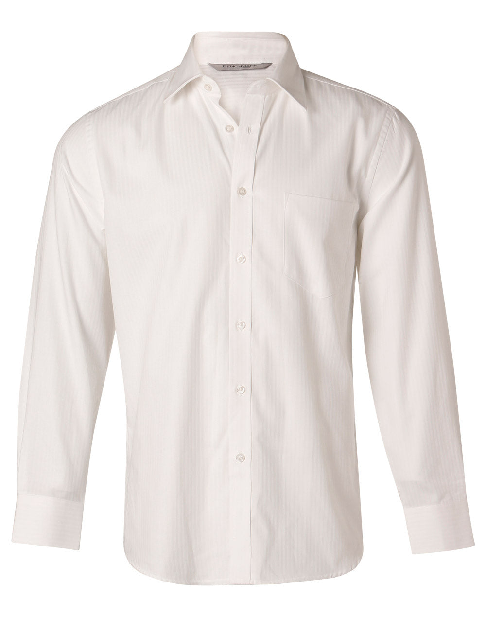 Men's Mini Herringbone Long Sleeve Shirt - White - Front