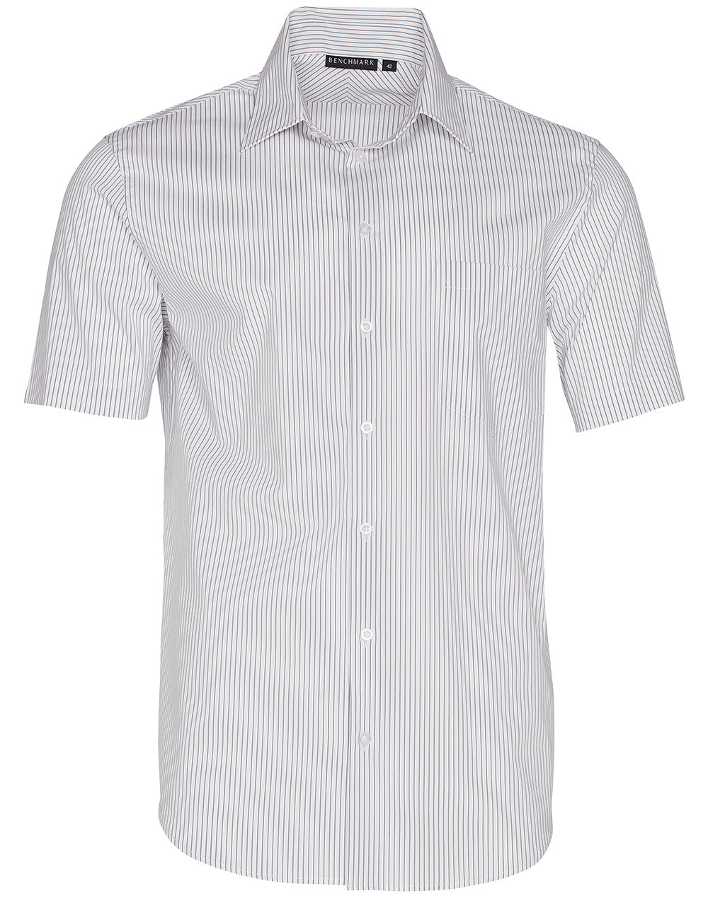 Men's Ticking Stripe Short Sleeve Shirt - White/Grey - Front