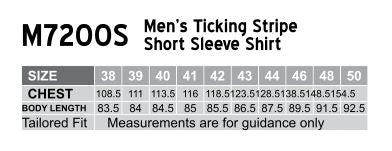 Men's Ticking Stripe Short Sleeve Shirt - Size guide