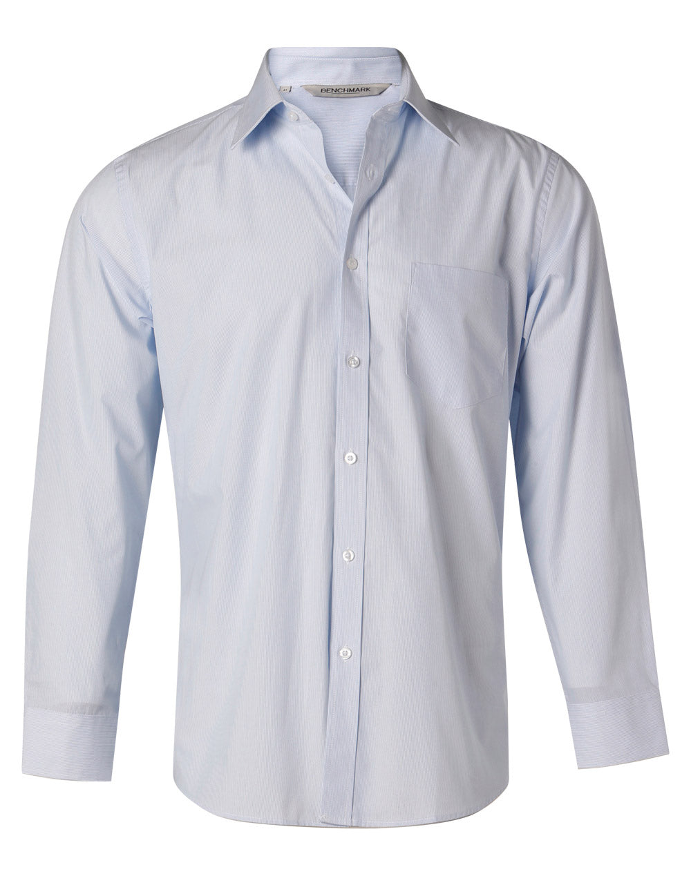 Men's Fine Stripe Long Sleeve Shirt - Pale Blue - Front