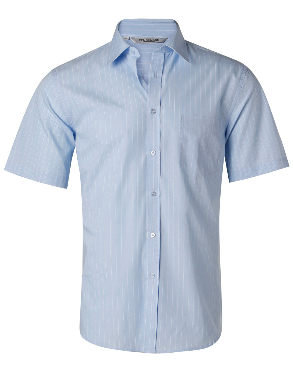 Men's Pin Stripe Short Sleeve Shirt - Blue Chambray/White - Front