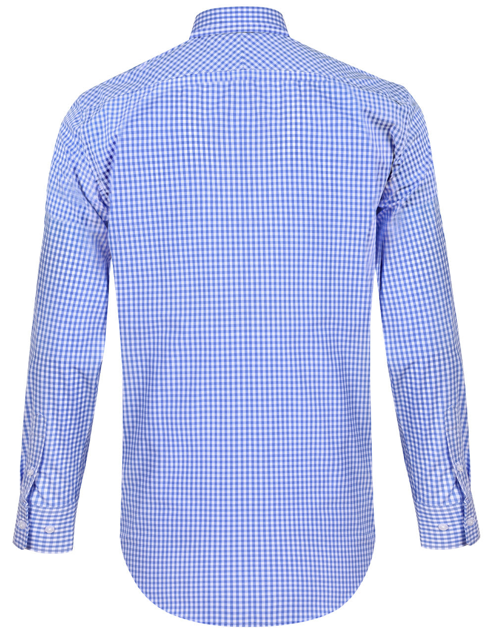 Men’s Gingham Check Long Sleeve Shirt with Roll-up Tab Sleeve - Skyblue/White - Back