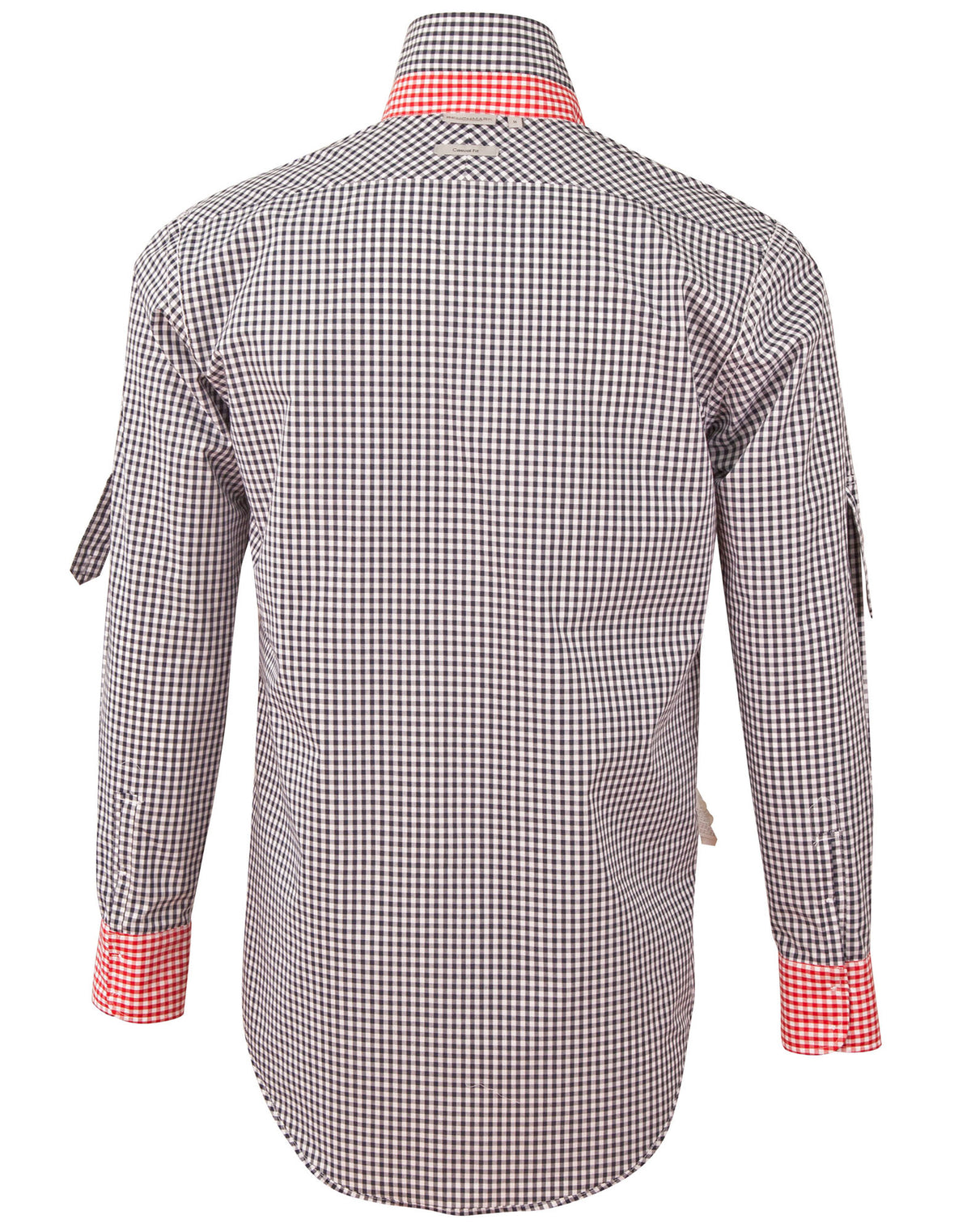 Men’s Gingham Check Long Sleeve Shirt with Roll-up Tab Sleeve - view