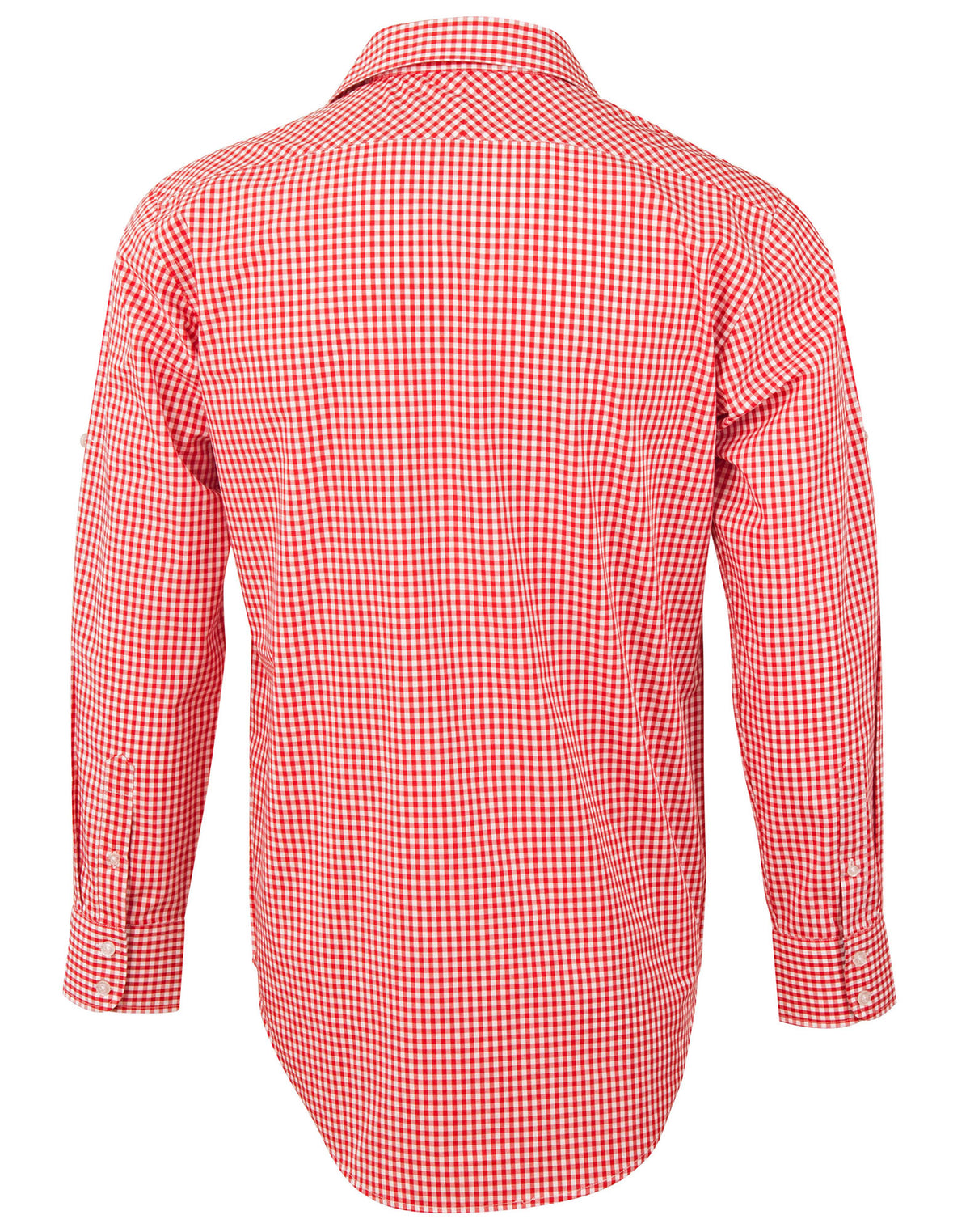 Men’s Gingham Check Long Sleeve Shirt with Roll-up Tab Sleeve - Back