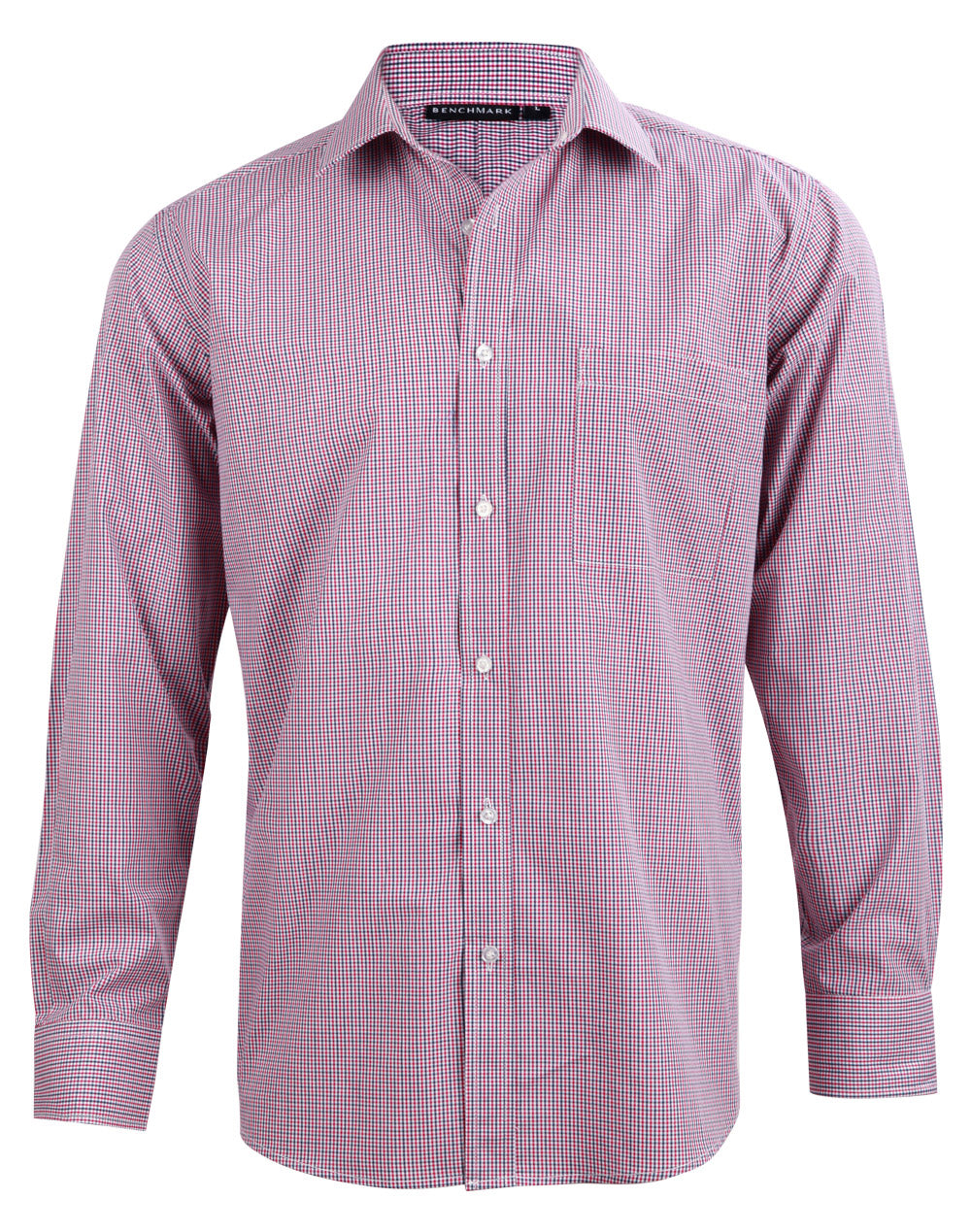 Men’s Two Tone Mini Gingham Long Sleeve Shirt - Black/White/Red - Front