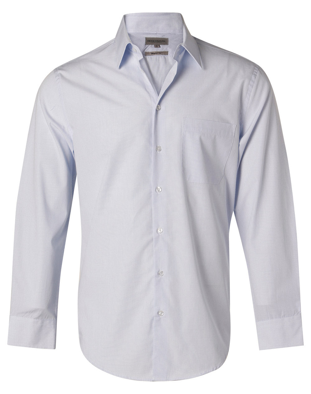Men's Mini Check Long Sleeve Shirt - Pale Blue - Front