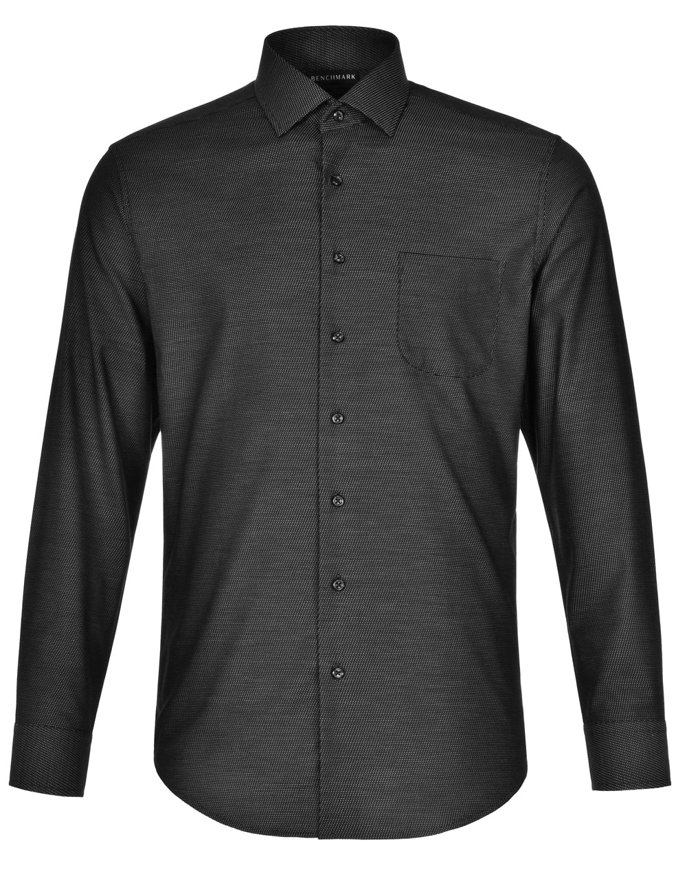 Ascot Mens Long Sleeve Dot Jacquard Stretch Shirt - Black - Front