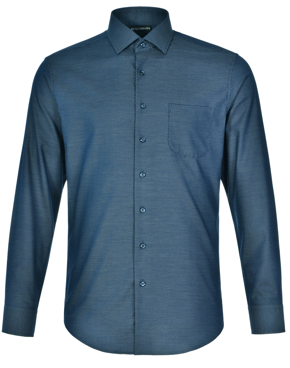 Ascot Mens Long Sleeve Dot Jacquard Stretch Shirt - Ocean Blue - Front