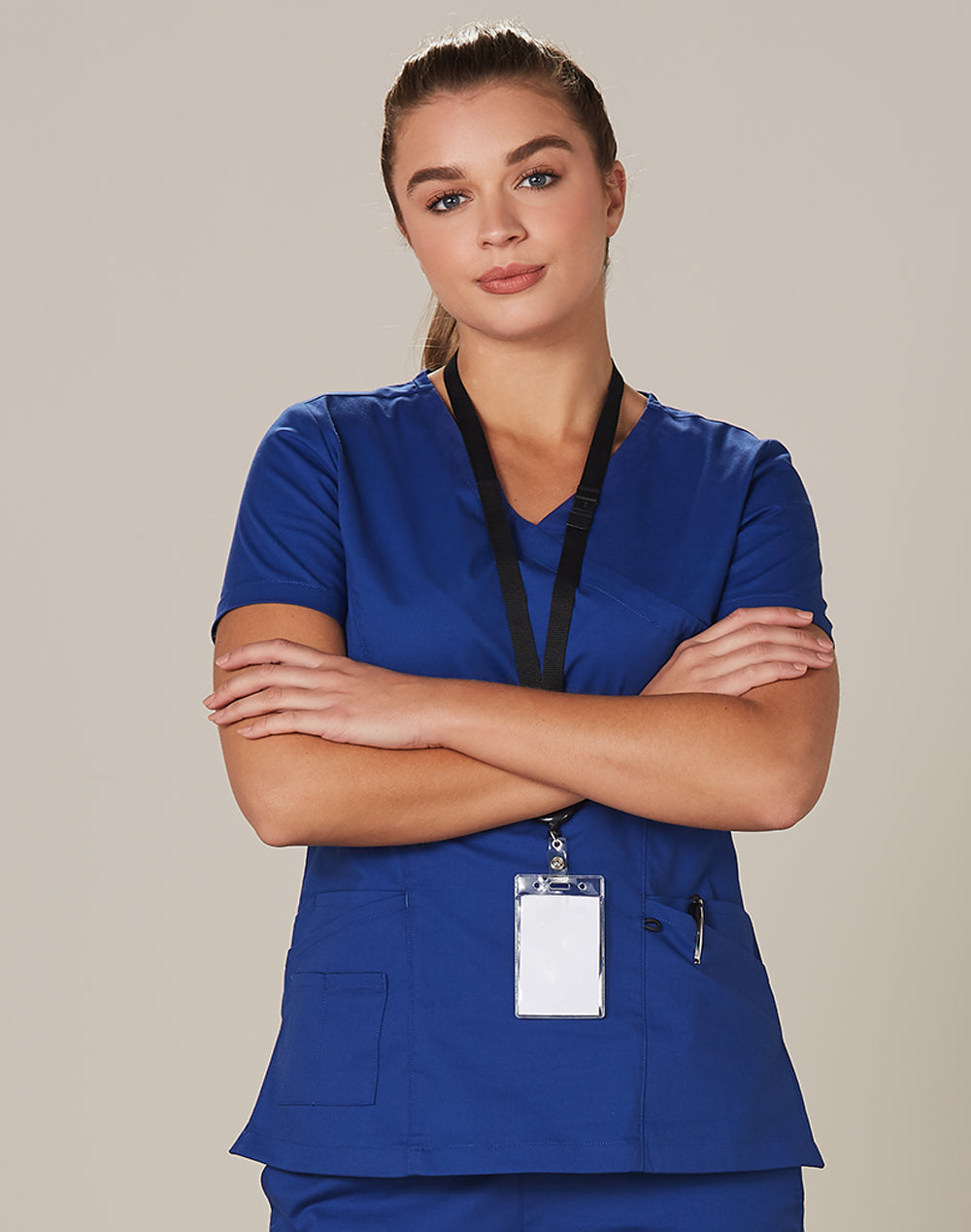 Ladies Scrub Top - Royal - View
