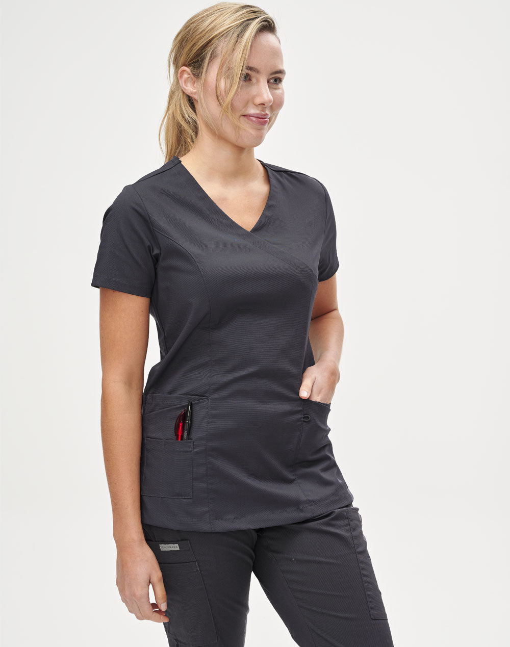Ladies Scrub Top - Charcoal - View