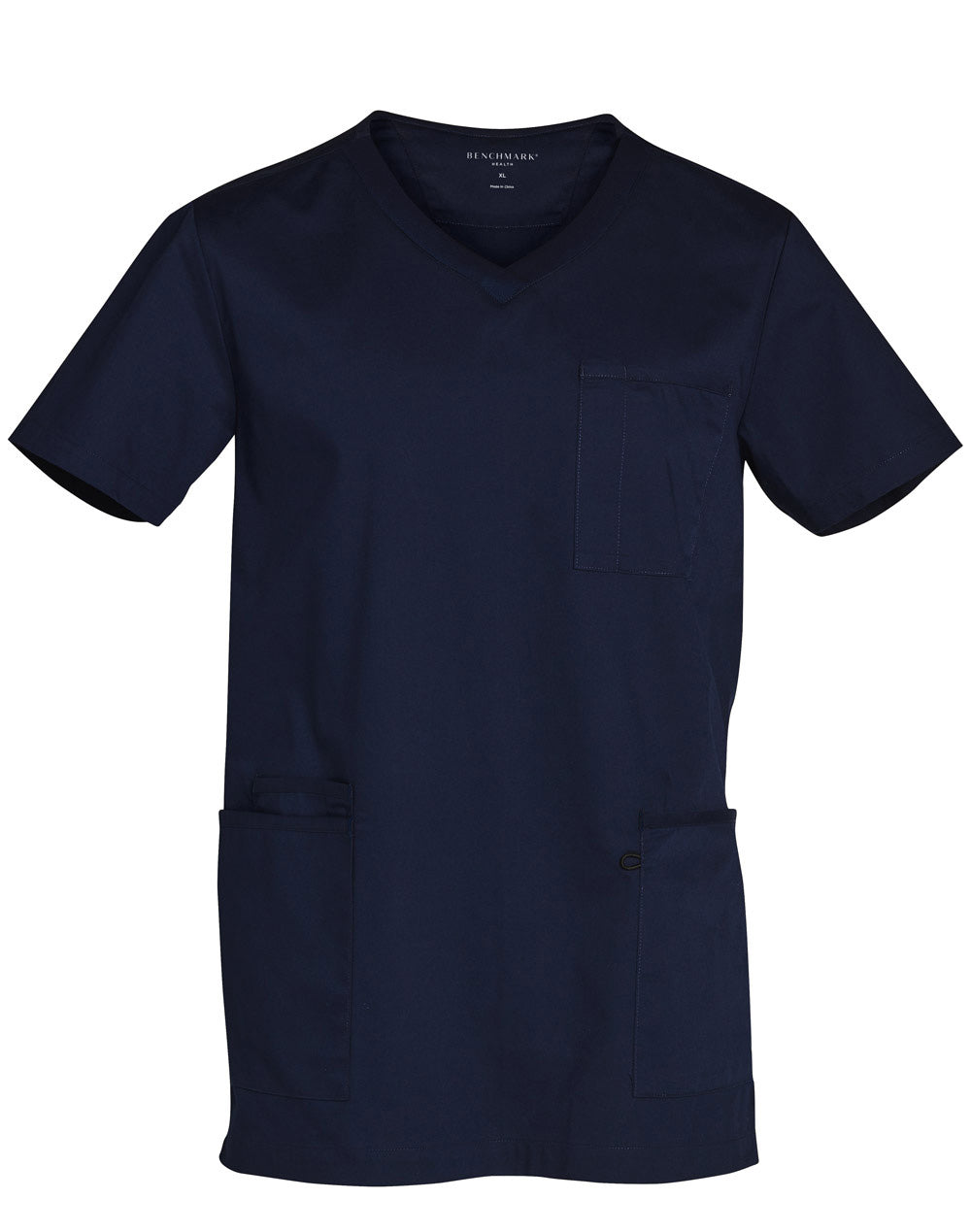 Mens V-Neck Contrast Trim Scrub Top - Navy/Navy - Front