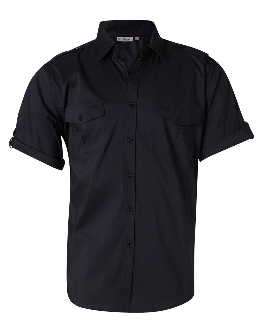 Men's Short Sleeve Military Shirt - Navy - Front