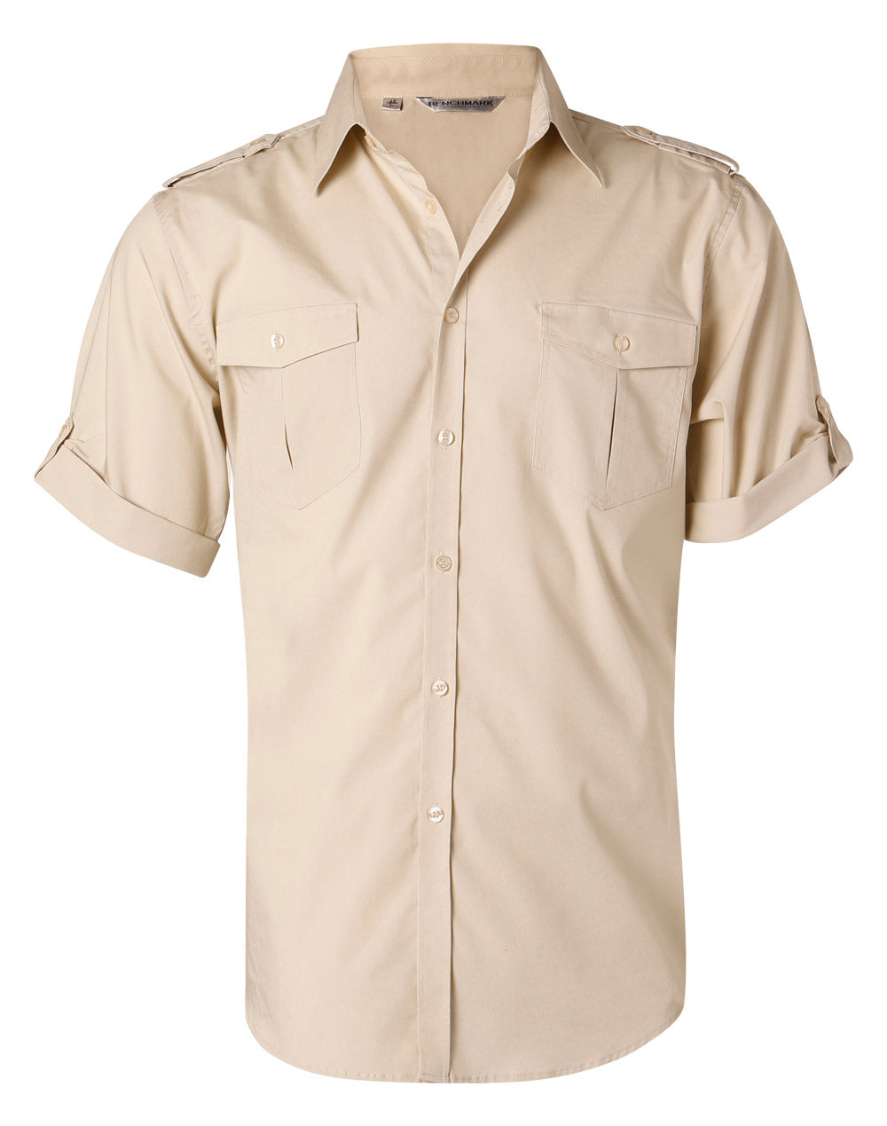 Men's Short Sleeve Military Shirt - Sand - Front