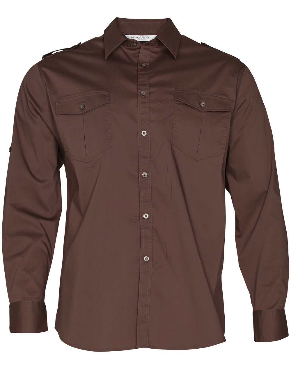 Men's Long Sleeve Military Shirt - Mocha - Front