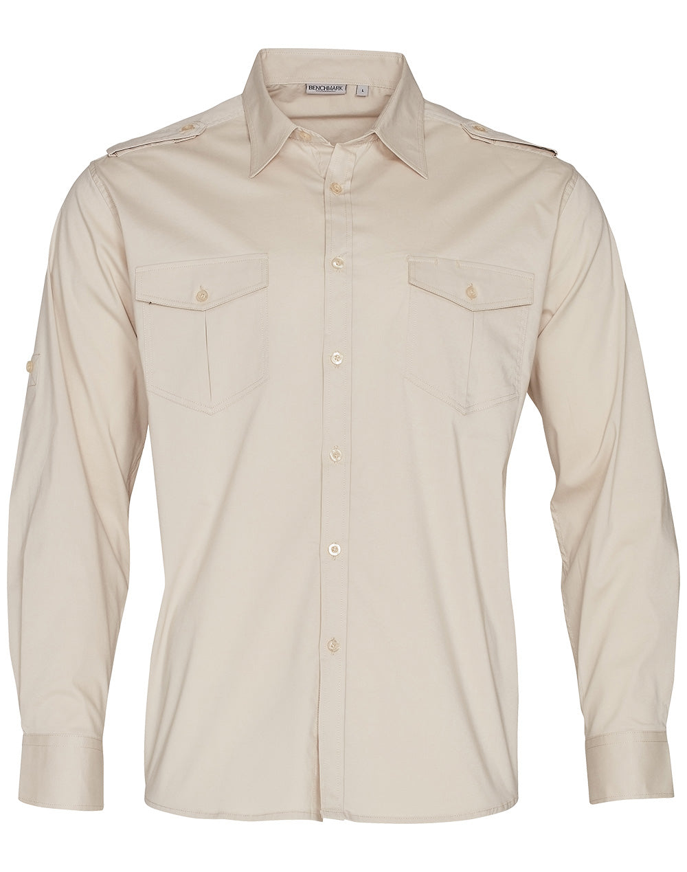 Men's Long Sleeve Military Shirt - Sand - Front