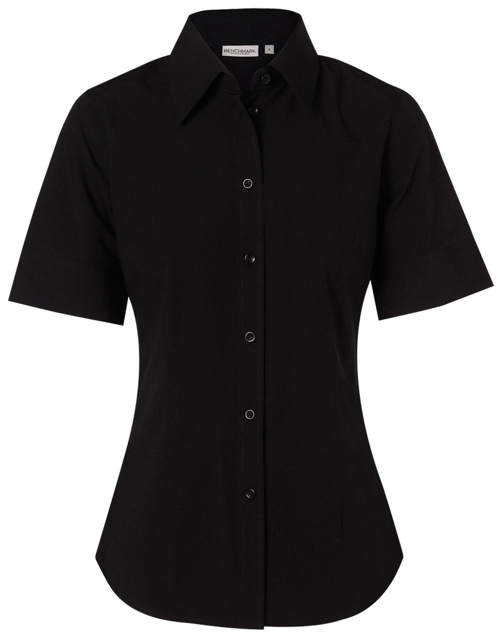 Women's Cotton/Poly Stretch Sleeve Shirt - Black - Front