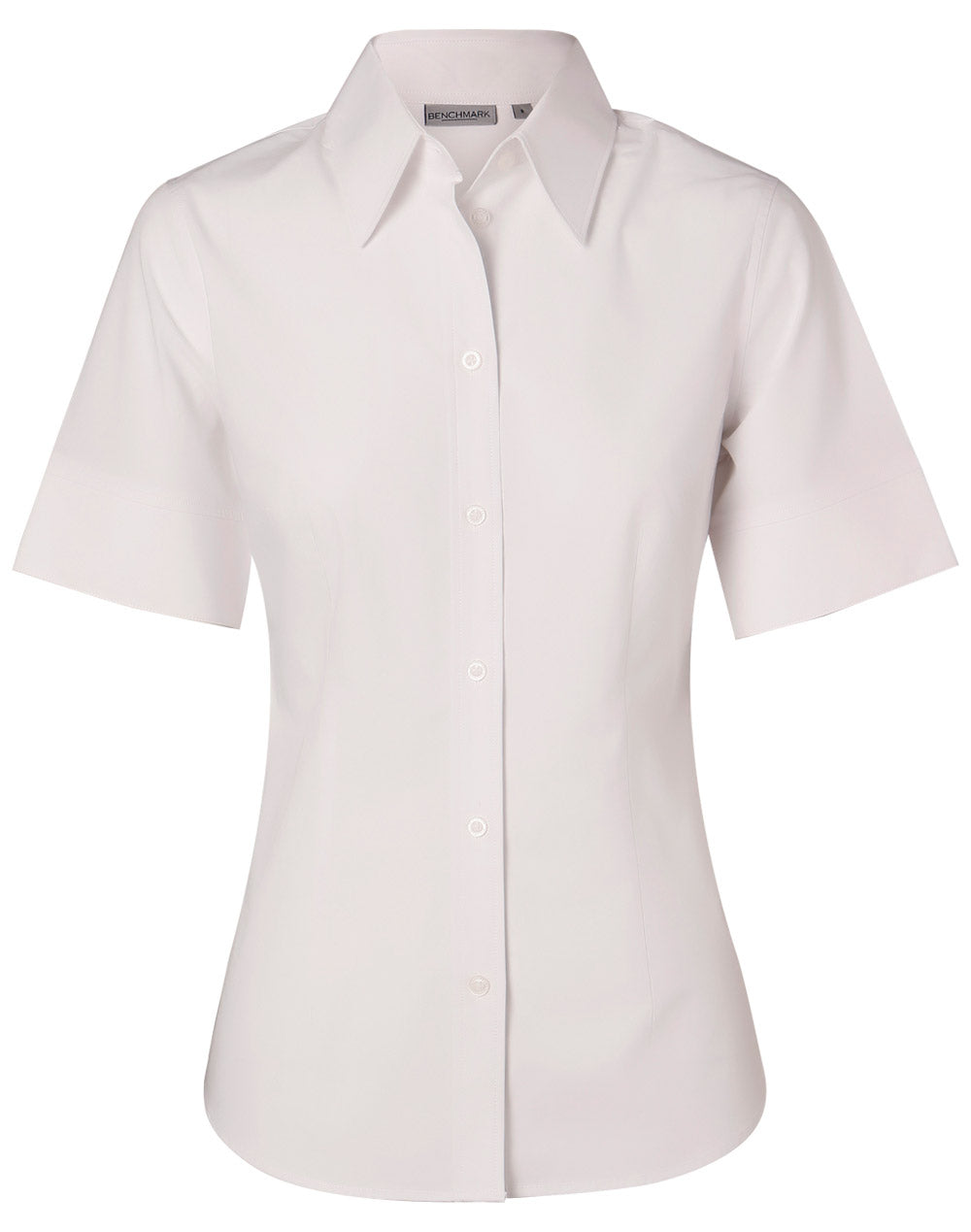 Women's Cotton/Poly Stretch Sleeve Shirt - White - Front