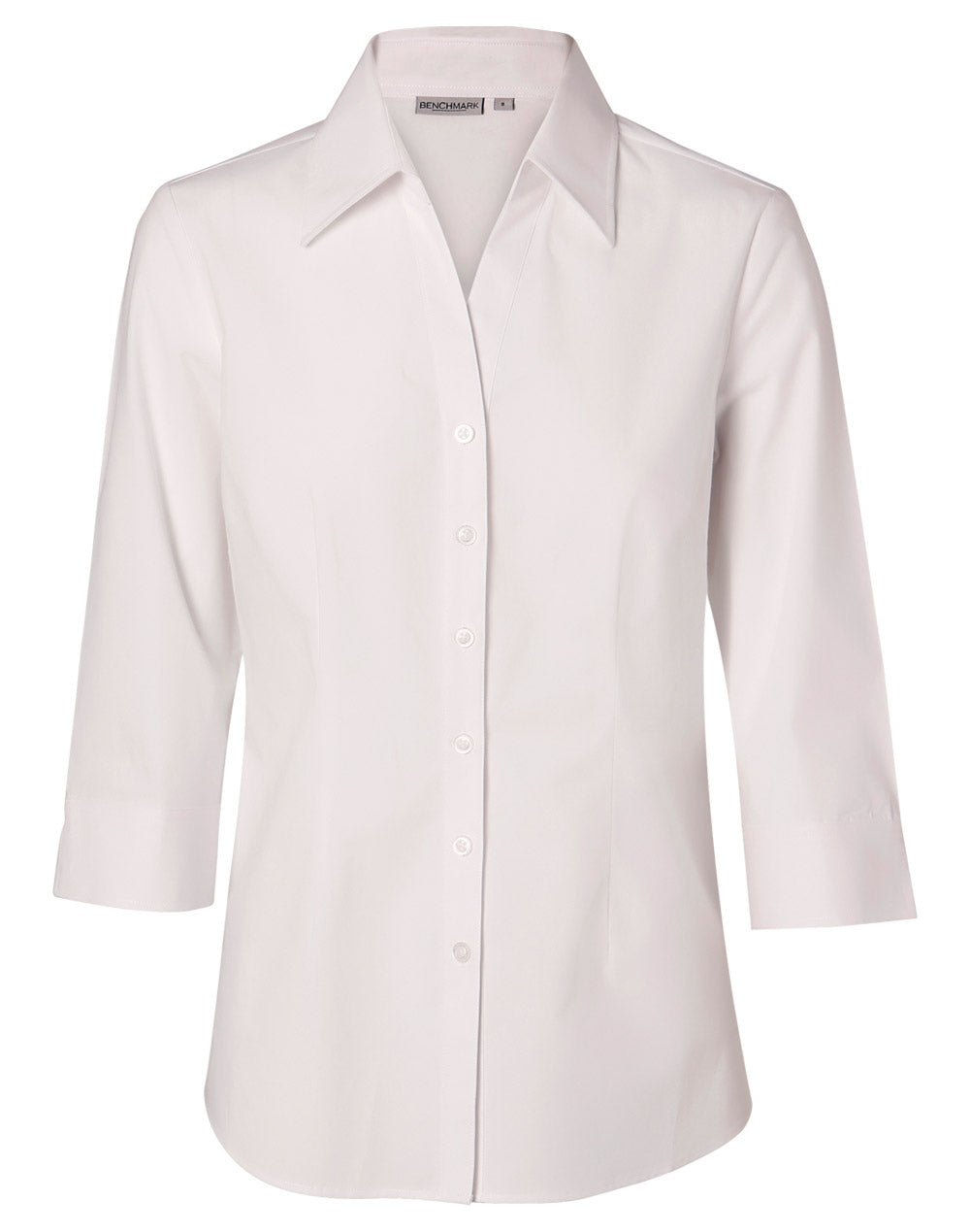 Women's Fine Twill 3/4 Sleeve Shirt - White - Front