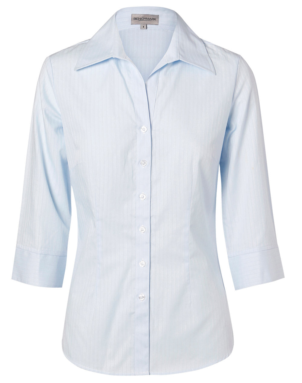 Women's Self Stripe 3/4 Sleeve Shirt - Pale Blue - Front