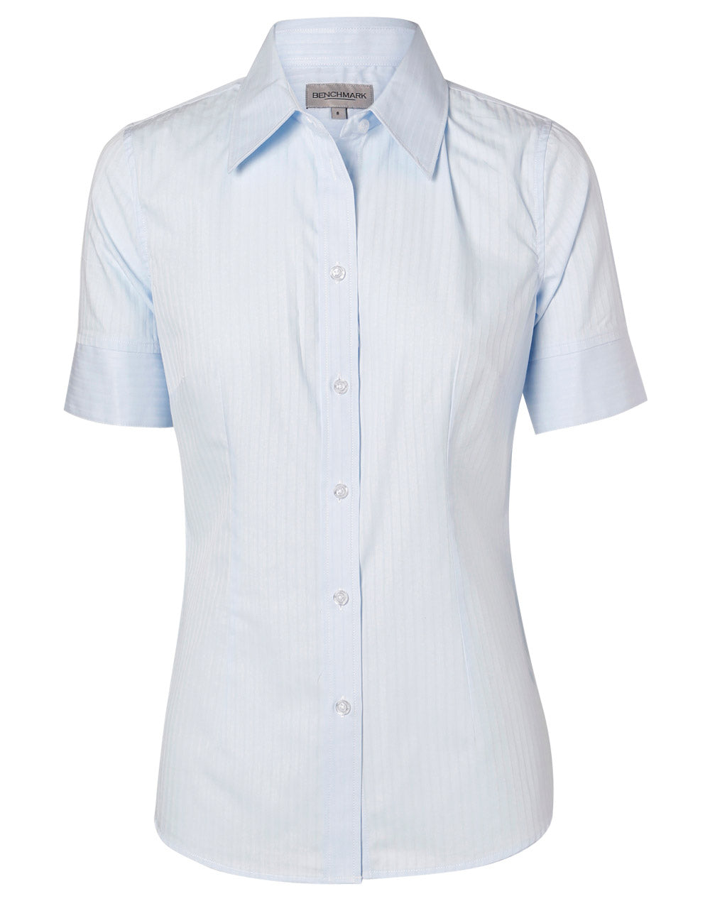 Women's Self Stripe Short Sleeve Shirt - Pale Blue - Front