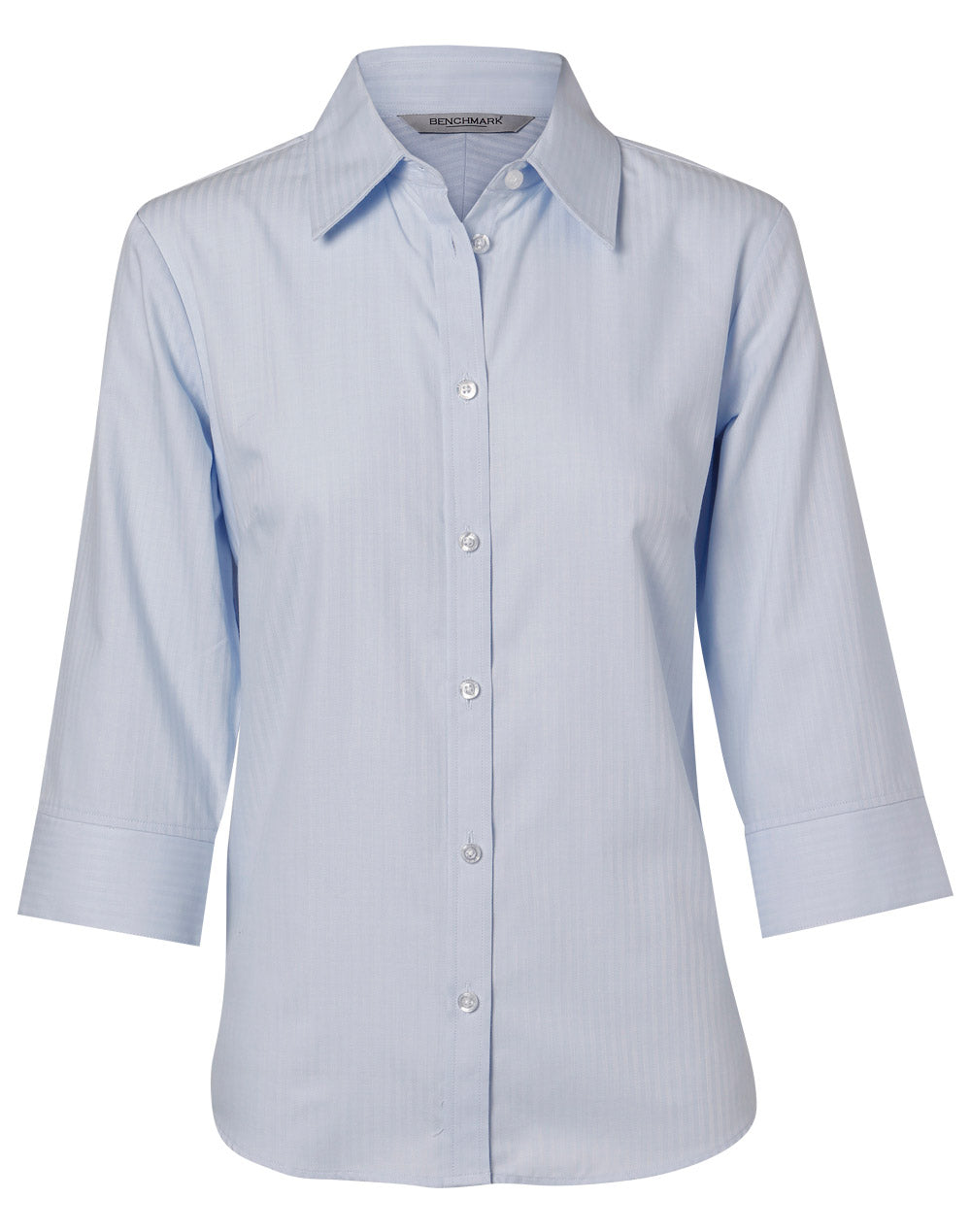 Women's Mini Herringbone 3/4 Sleeve Shirt - Pale Blue - Front
