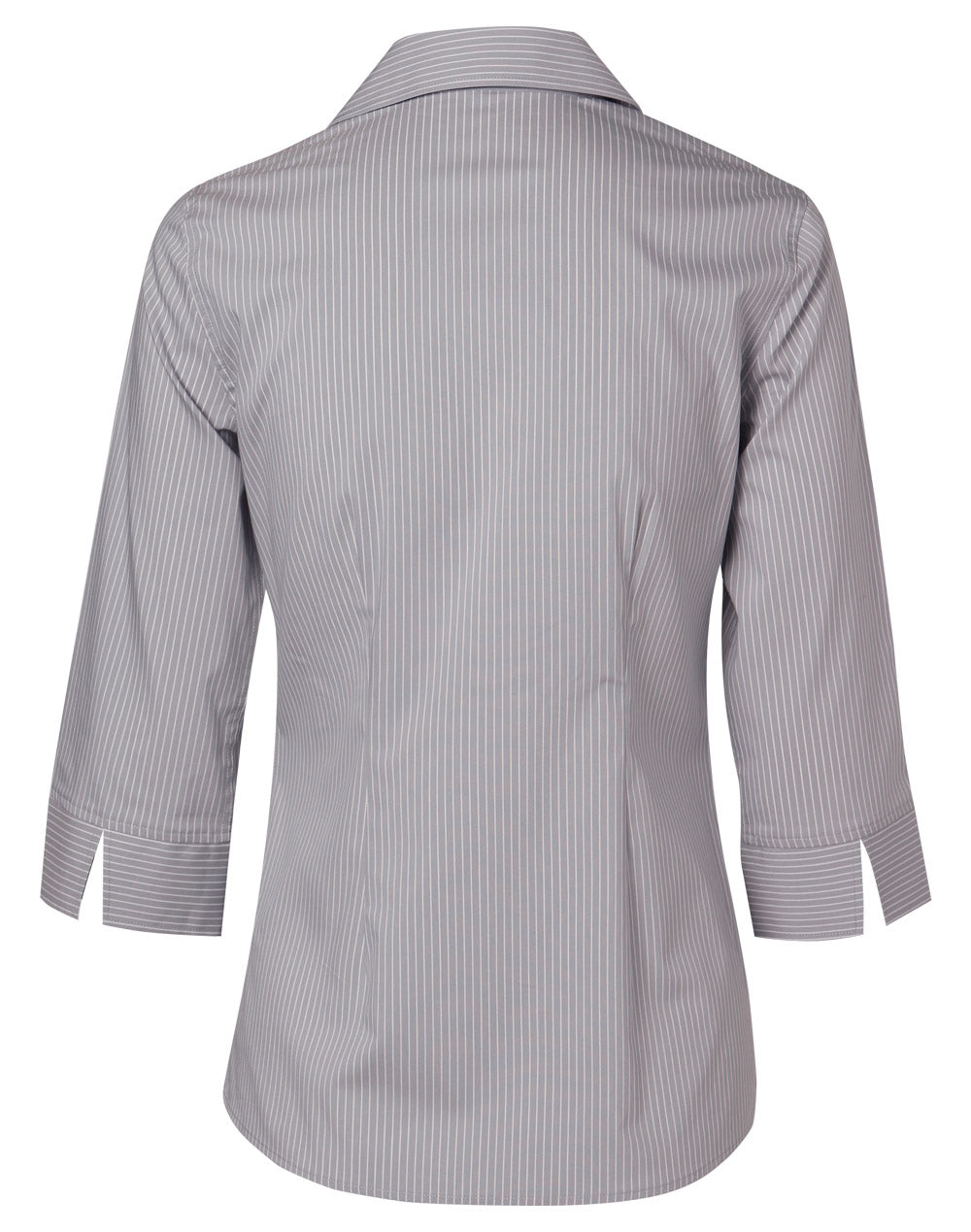 Women's Ticking Stripe 3/4 Sleeve Shirt - Grey/White - Back