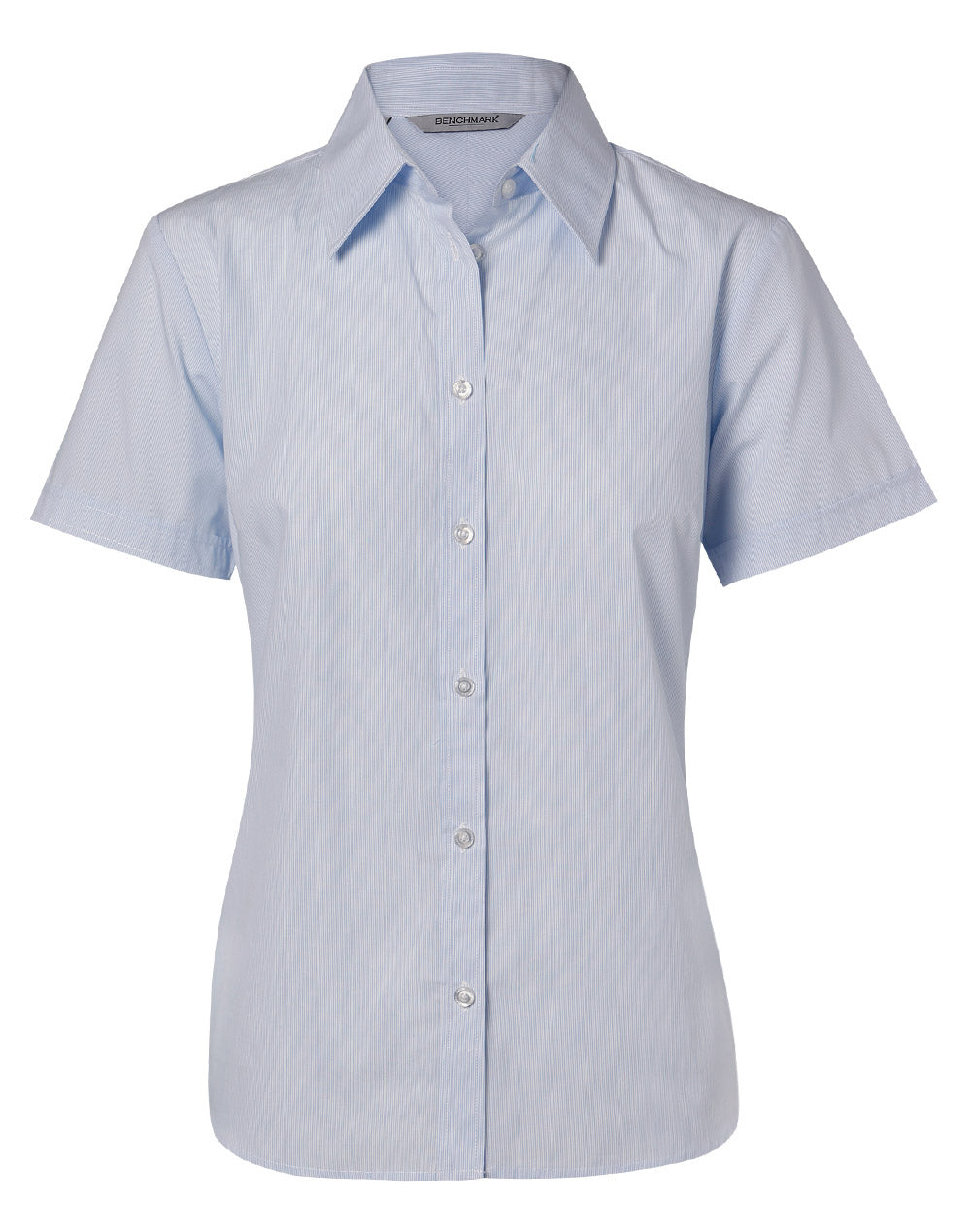 Women's Fine Stripe Short Sleeve Shirt - Pale Blue - Front