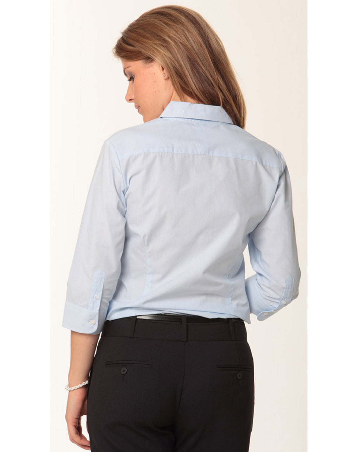 Women's Fine Stripe 3/4 Sleeve Shirt - Pale Blue - Back