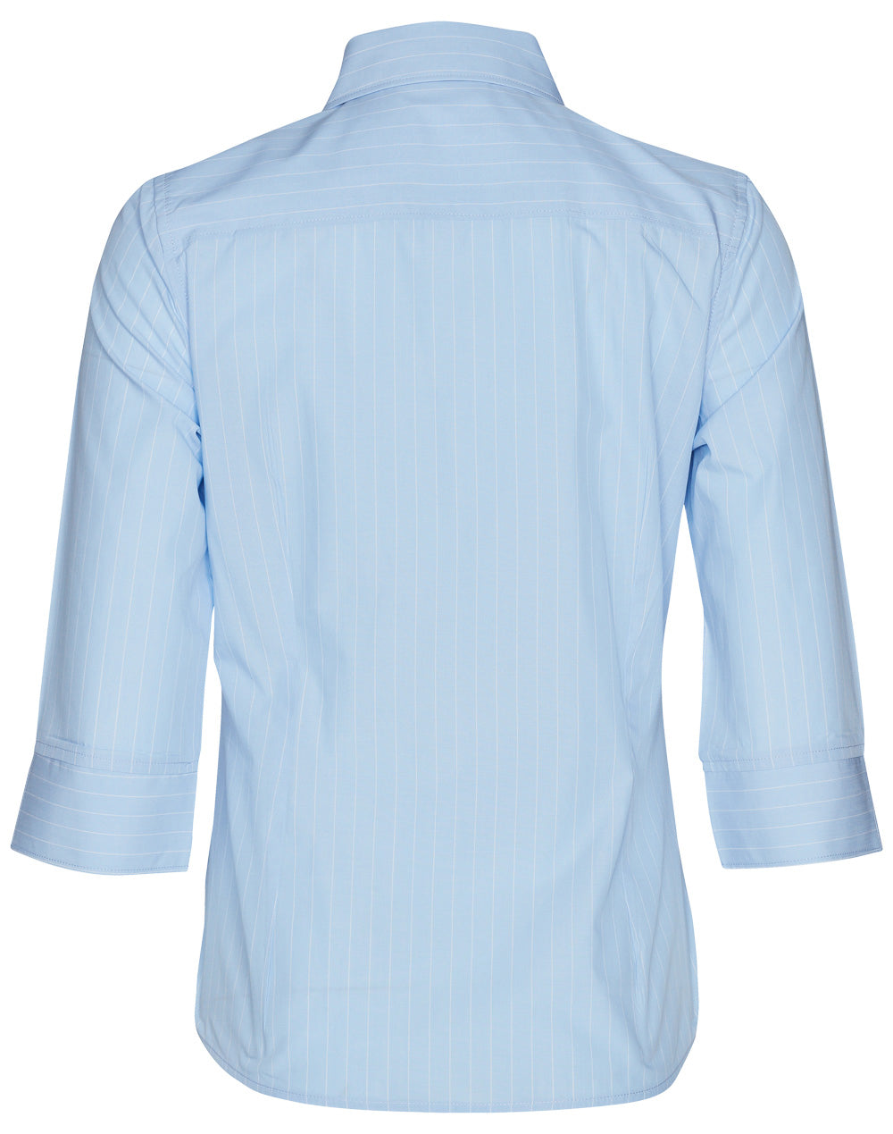 Women's Pin Stripe 3/4 Sleeve Shirt - Blue Chambray/White - Back
