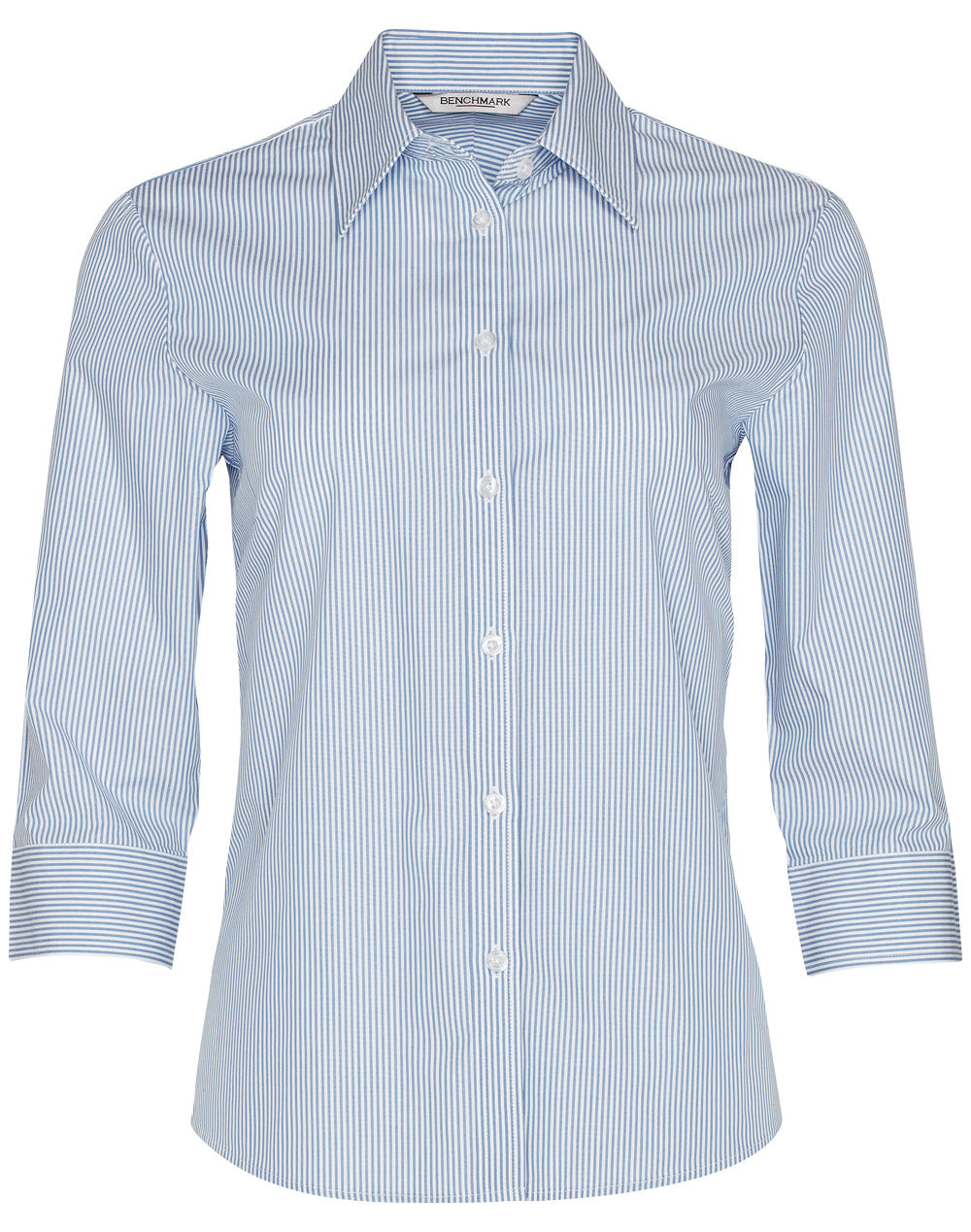 Women's Balance Stripe 3/4 Sleeve Shirt - Blue/White - Front
