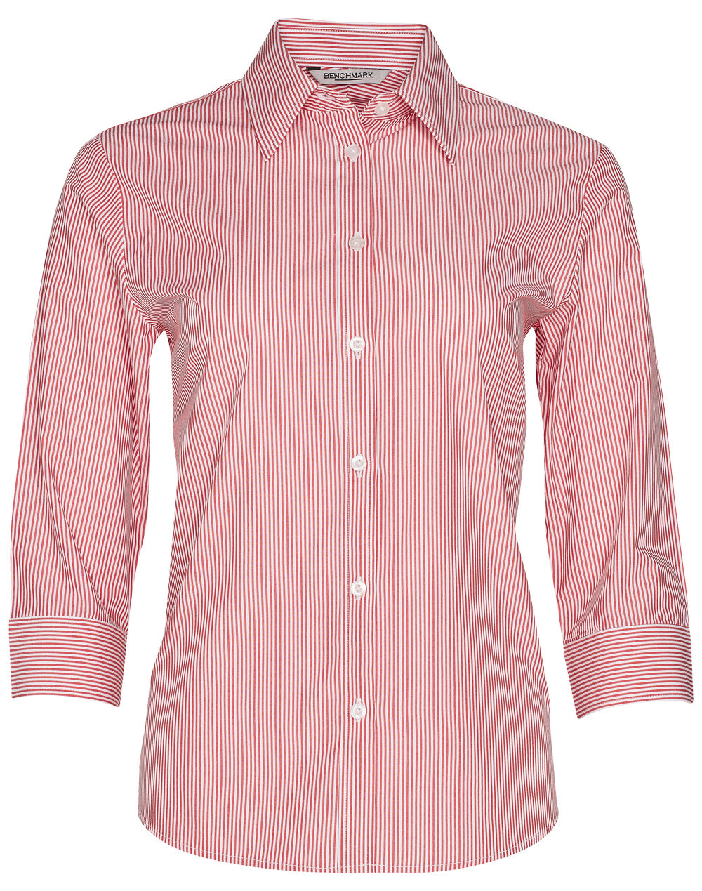 Women's Balance Stripe 3/4 Sleeve Shirt - Red/White - Front