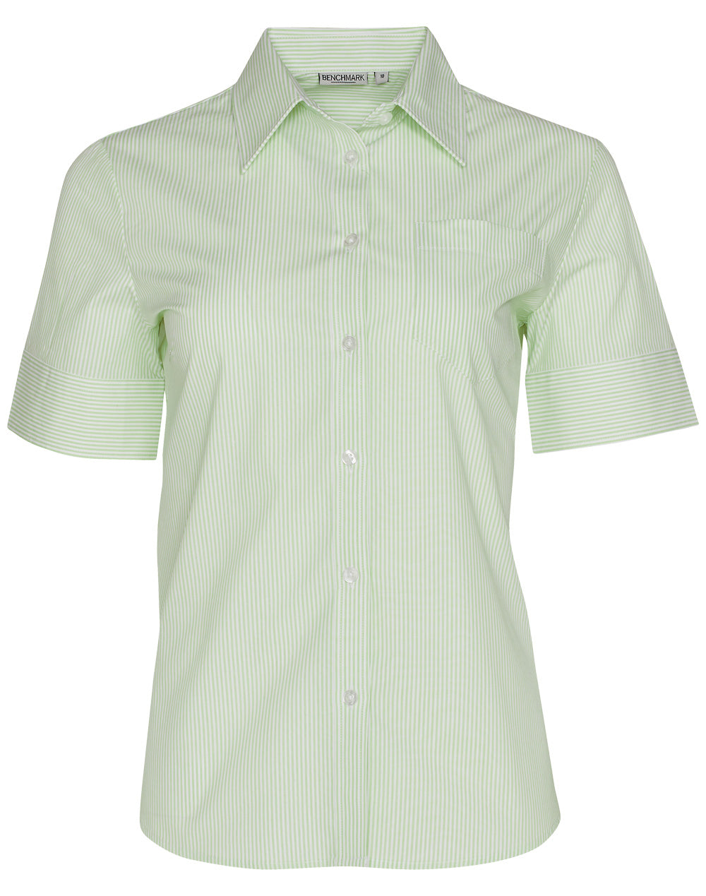 Women's Balance Stripe Short Sleeve Shirt - Mint/White - Front