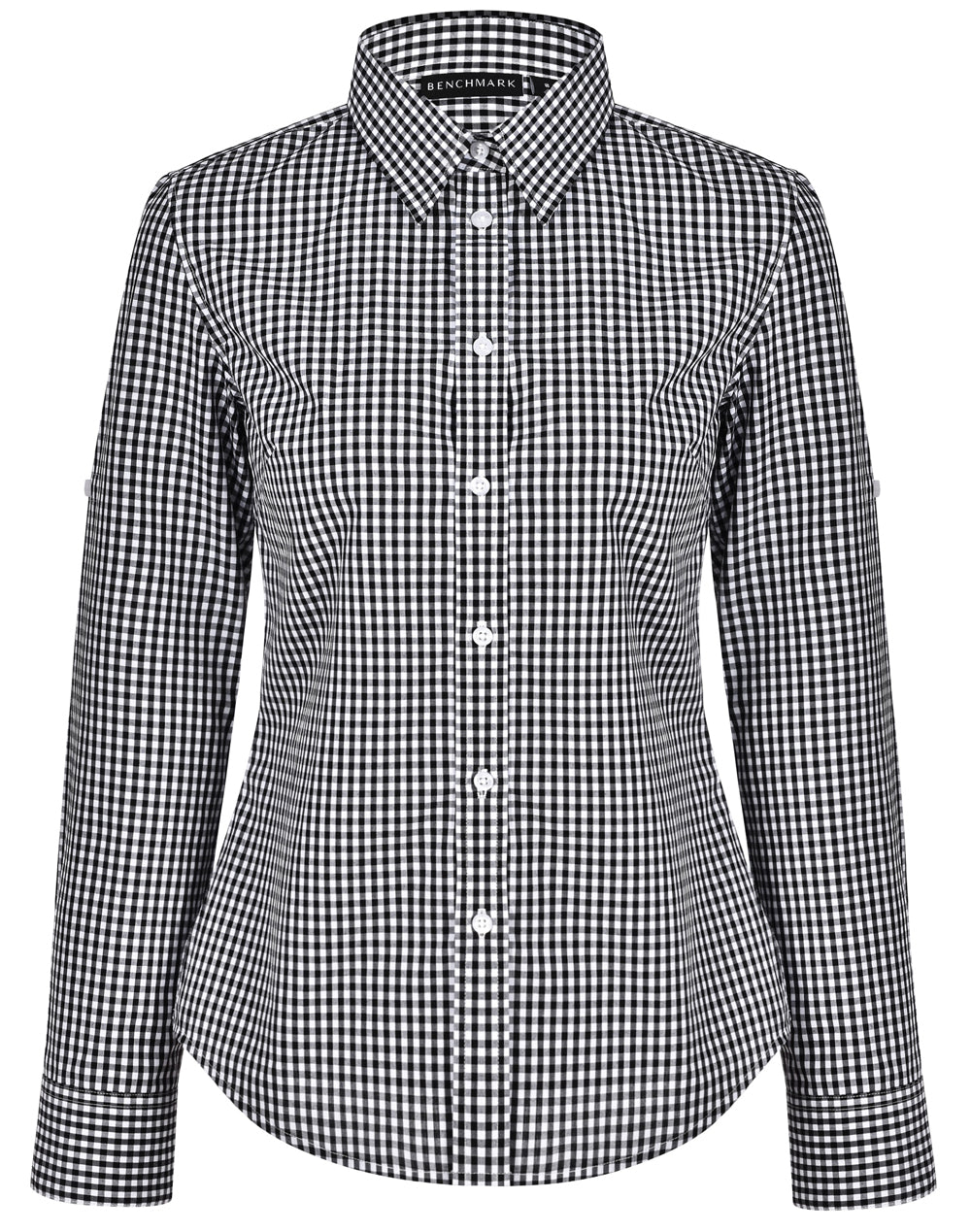Ladies’ Gingham Check Long Sleeve Shirt - Black/White - Front