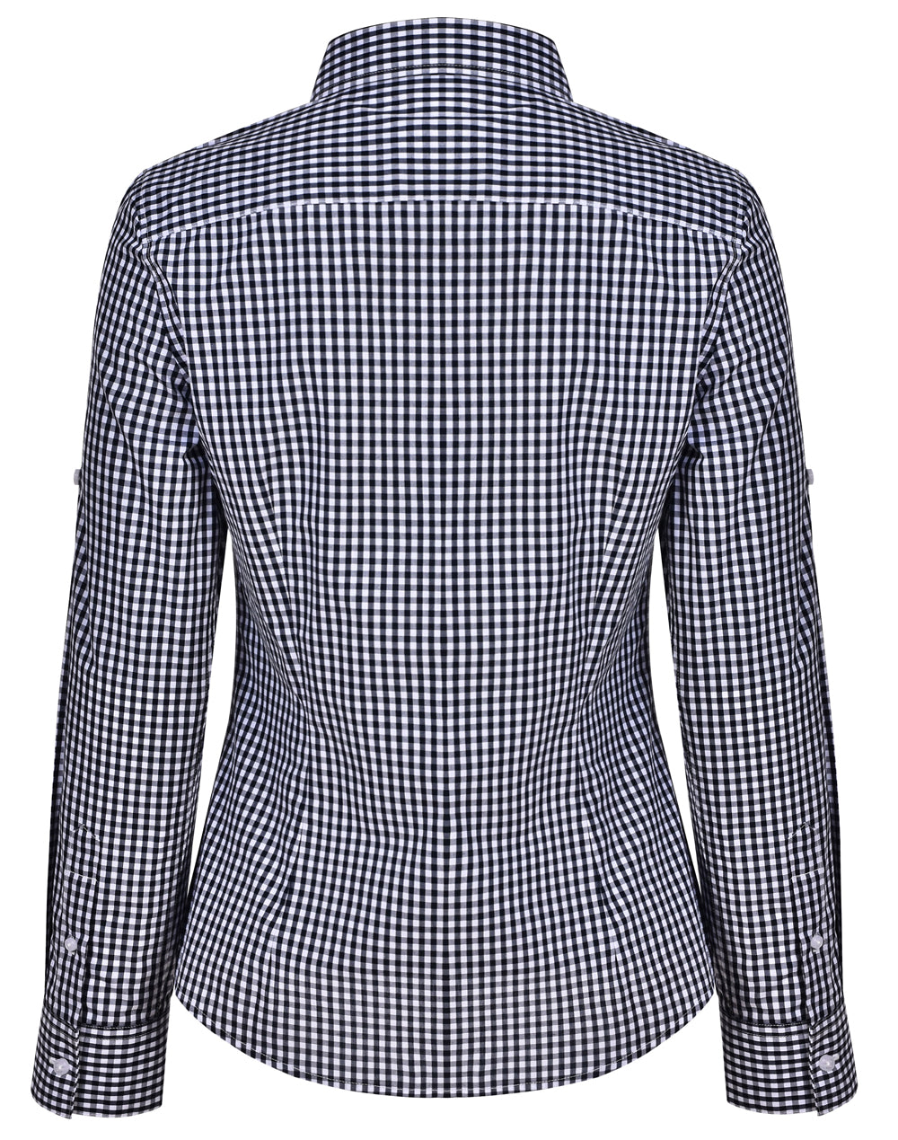 Ladies’ Gingham Check Long Sleeve Shirt - Navy/White - Back